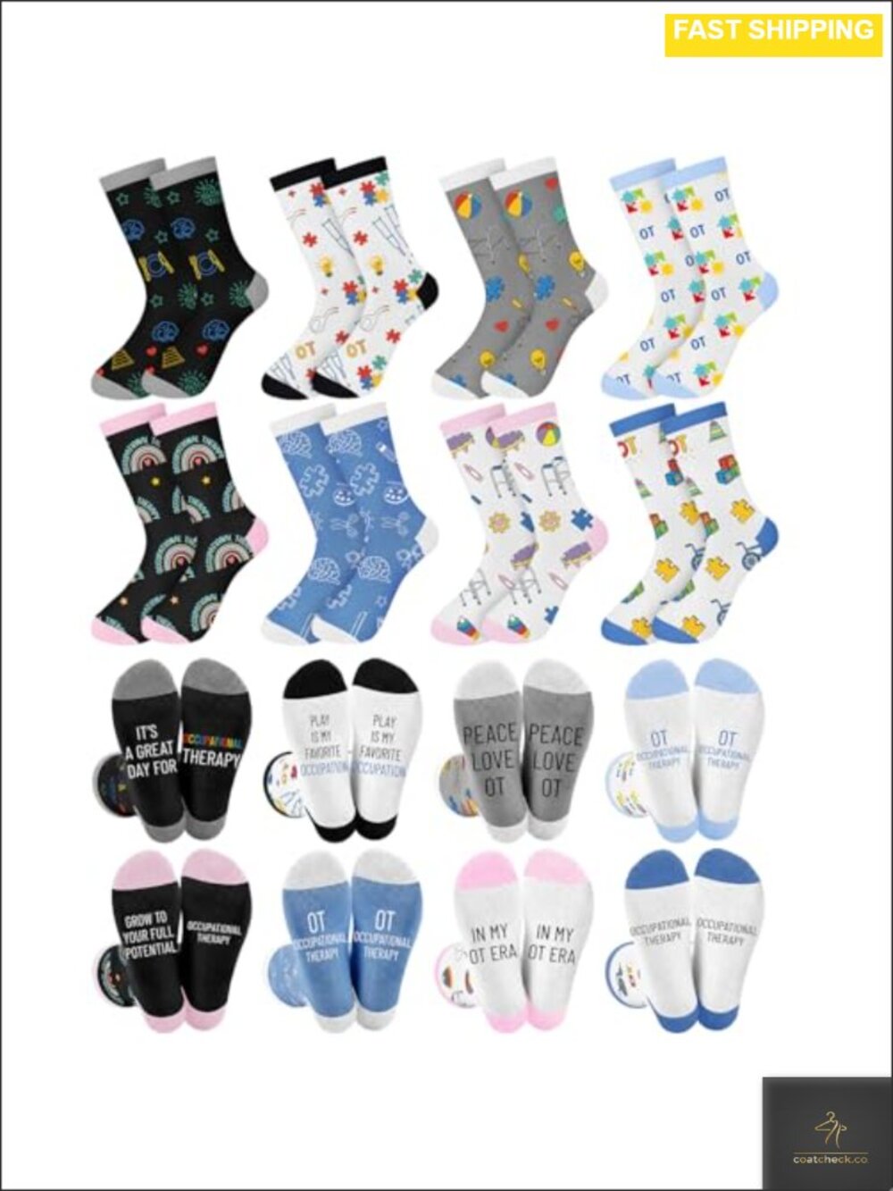 16 Pairs Occupational Therapy Crew Socks Polyester Cotton Spandex Gift